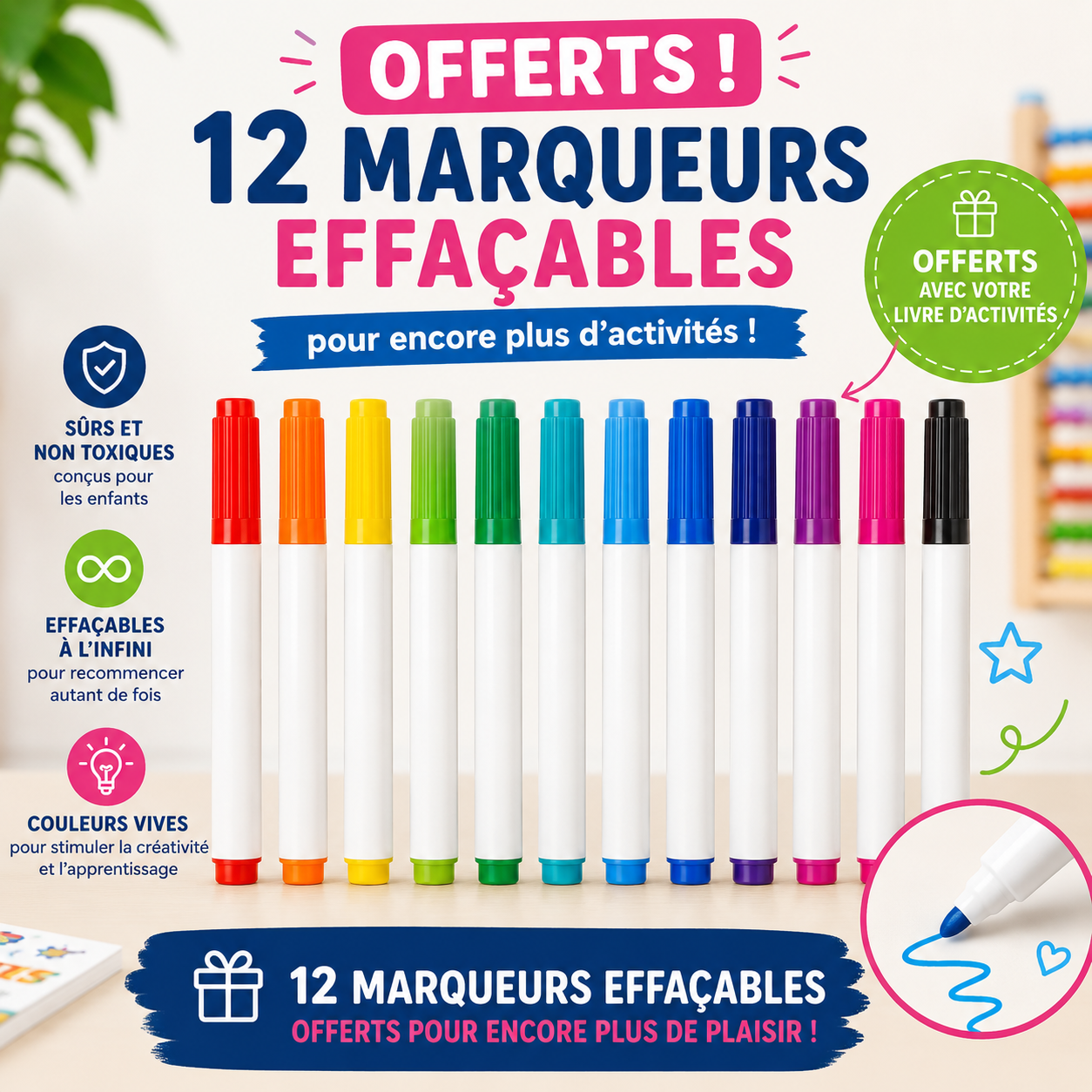 12 Marqueurs effaçables